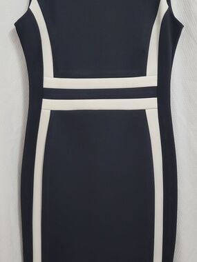 Calvin Klein Black and White Colorblock Midi Sheath Dress